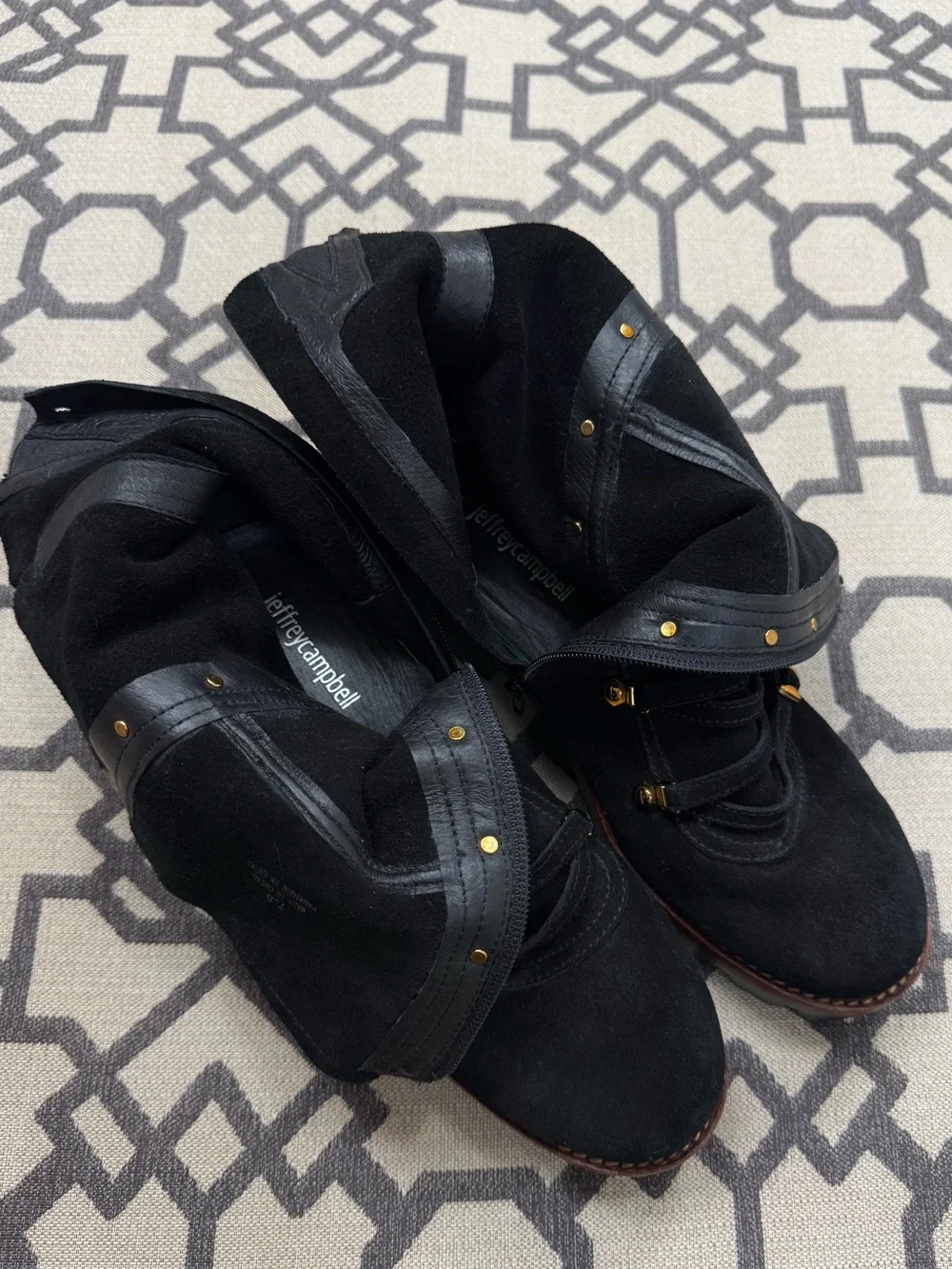 Jeffrey Campbell Stanley Black Suede Platform Lug Sole Moto Combat Hiking Boots